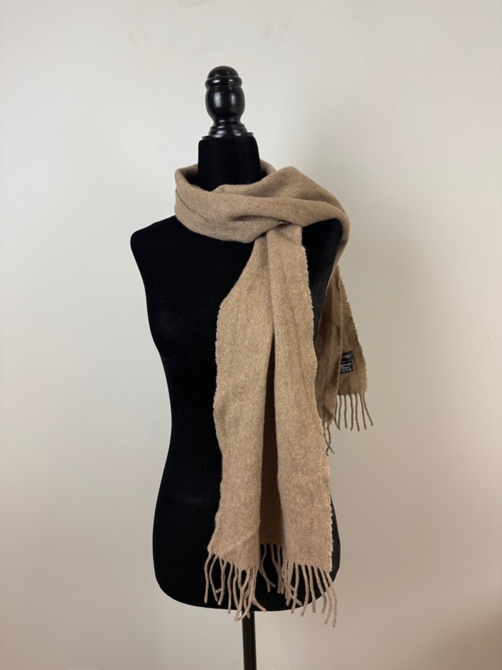 Holt Renfrew Vintage Cashmere Soft Tan Fringe Scarf